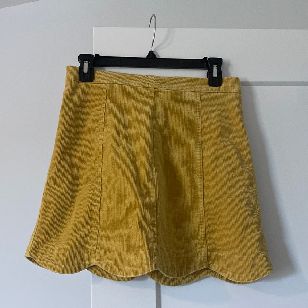 Yellow Alter’d State corduroy mini skirt with scalloped edges; barely worn